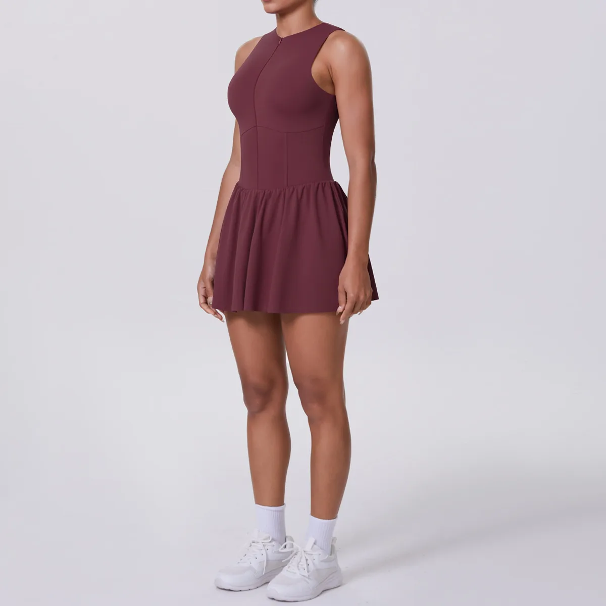 New Women's Outdoor Stand Collar Dress Running Anti-Light Base Skirt Tennis Skirt Yoga Wear Short Pure Color Fitness Running Special Use Nylon Fabric display picture 78