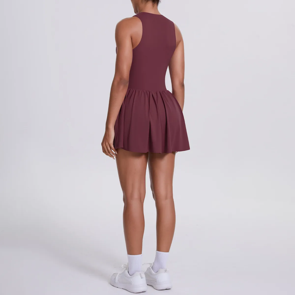 New Women's Outdoor Stand Collar Dress Running Anti-Light Base Skirt Tennis Skirt Yoga Wear Short Pure Color Fitness Running Special Use Nylon Fabric display picture 81