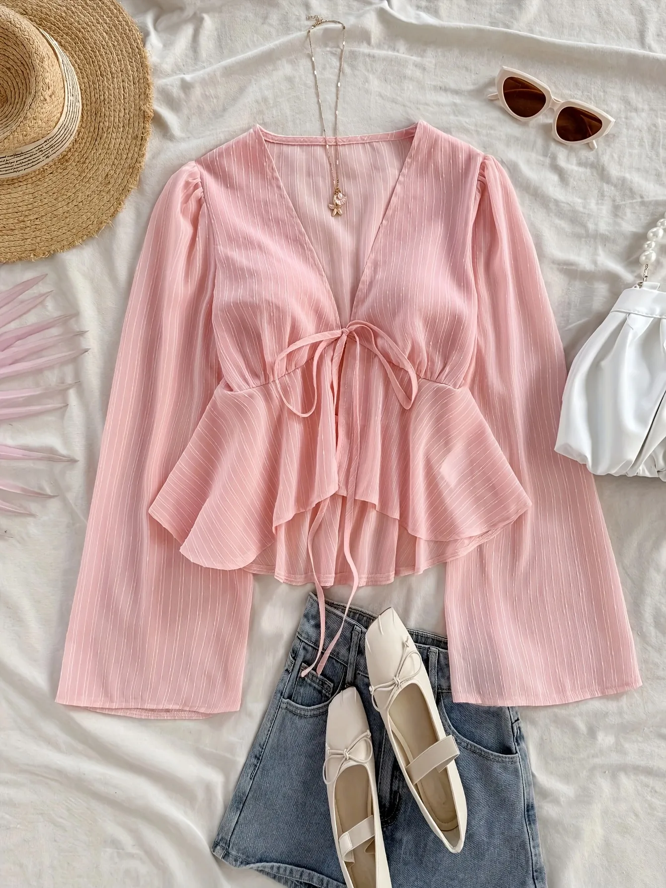Fashionable Ladies Solid Color Versatile Top Women's Polyester Fabric Long Sleeve V-neck Autumn Winter Classic Style Shirt display picture 1