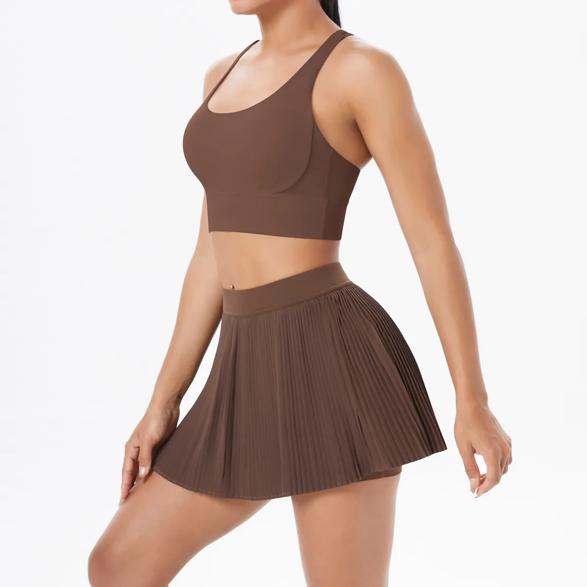 Cross Back Mini Skirt Set Running Fitness Training Yoga Clothes Pure Color Brushed Tight Two Piece Set For Sports And Fitness display picture 5