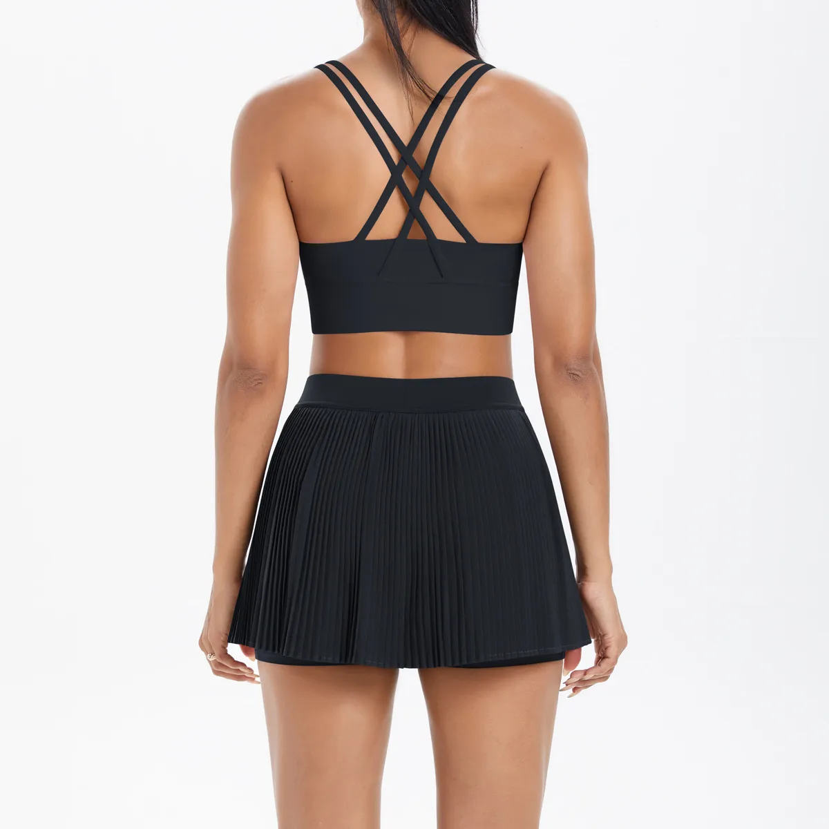 Cross Back Mini Skirt Set Running Fitness Training Yoga Clothes Pure Color Brushed Tight Two Piece Set For Sports And Fitness display picture 16