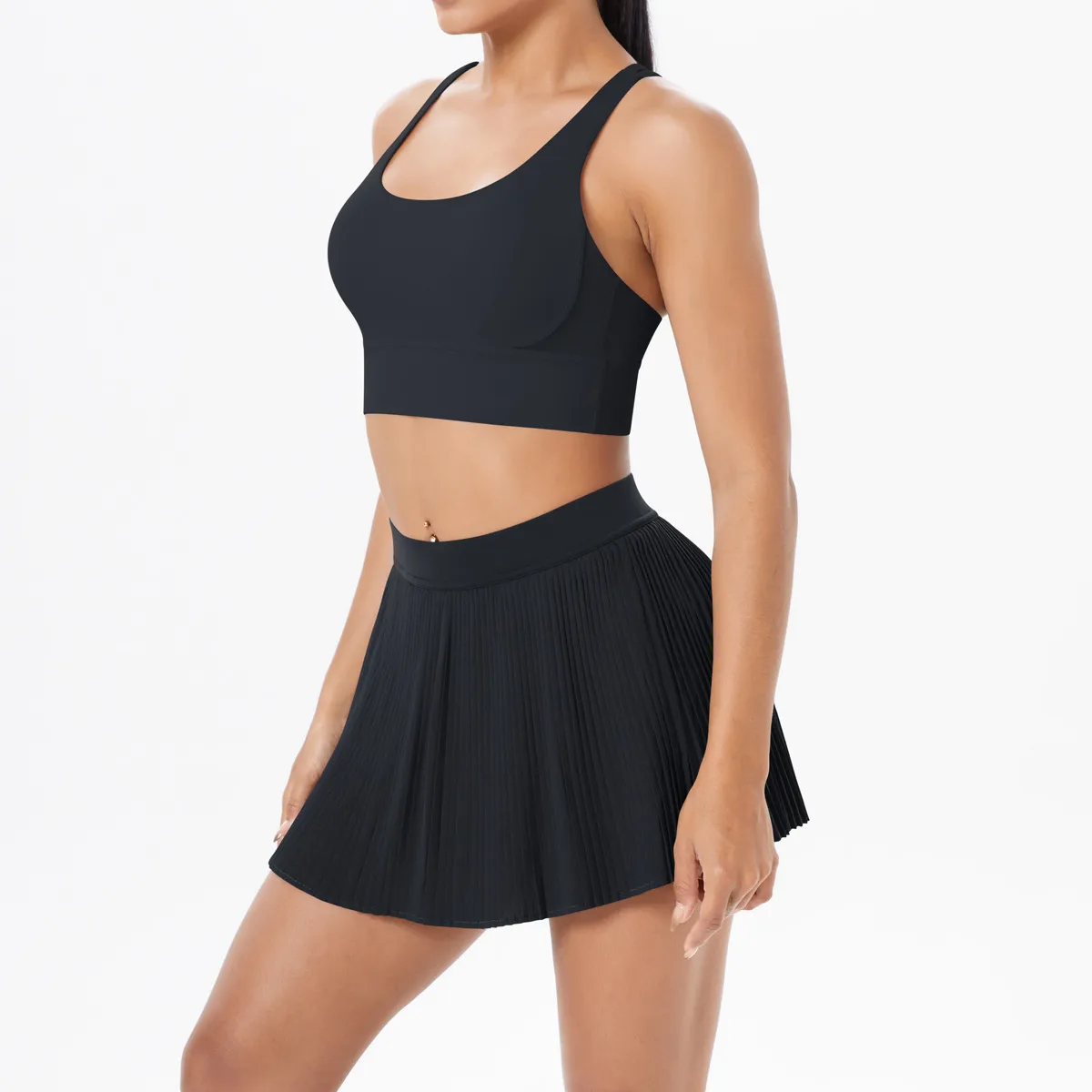 Cross Back Mini Skirt Set Running Fitness Training Yoga Clothes Pure Color Brushed Tight Two Piece Set For Sports And Fitness display picture 20