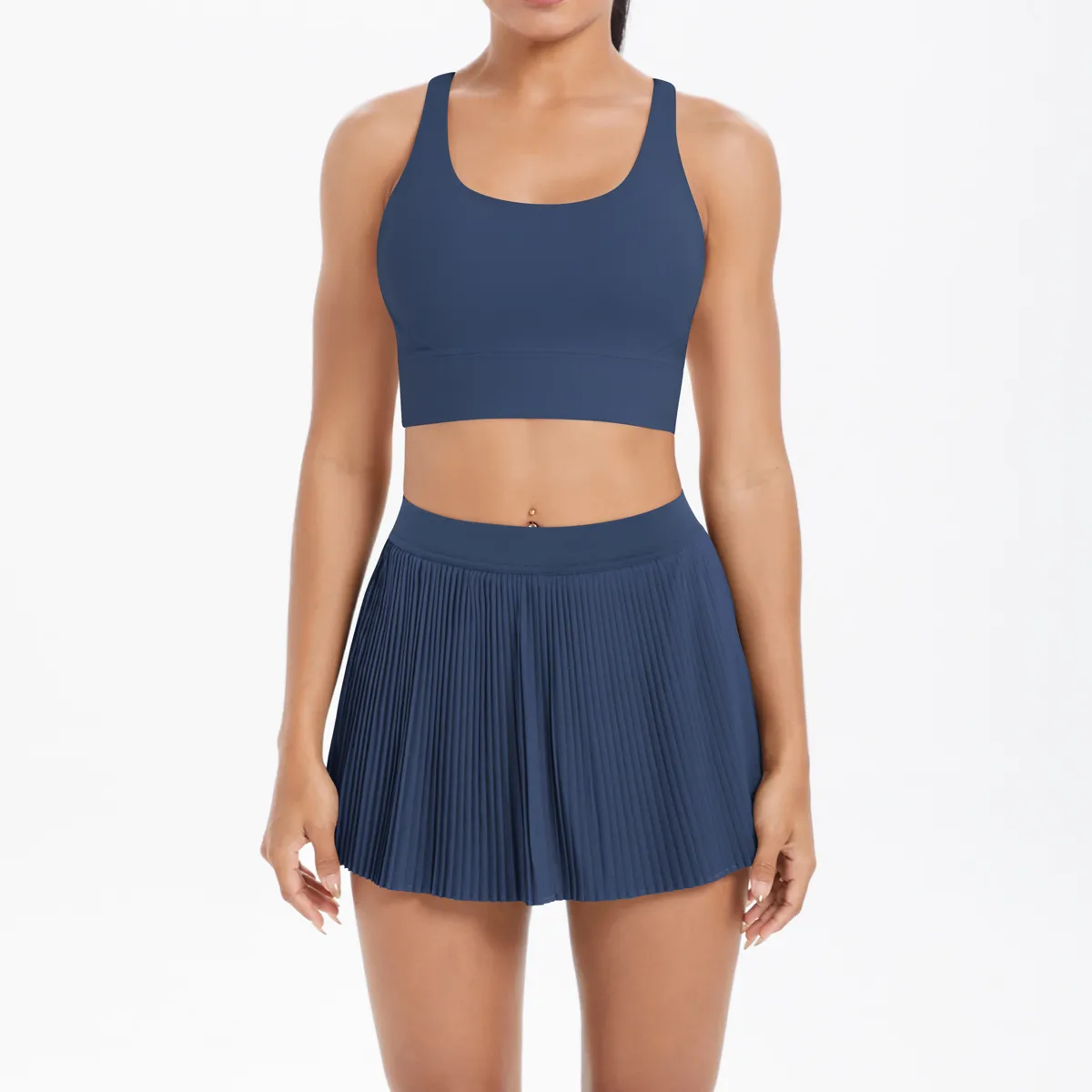 Cross Back Mini Skirt Set Running Fitness Training Yoga Clothes Pure Color Brushed Tight Two Piece Set For Sports And Fitness display picture 22