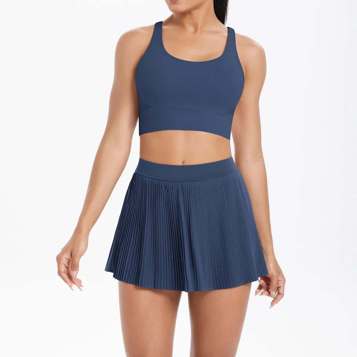 Cross Back Mini Skirt Set Running Fitness Training Yoga Clothes Pure Color Brushed Tight Two Piece Set For Sports And Fitness display picture 26