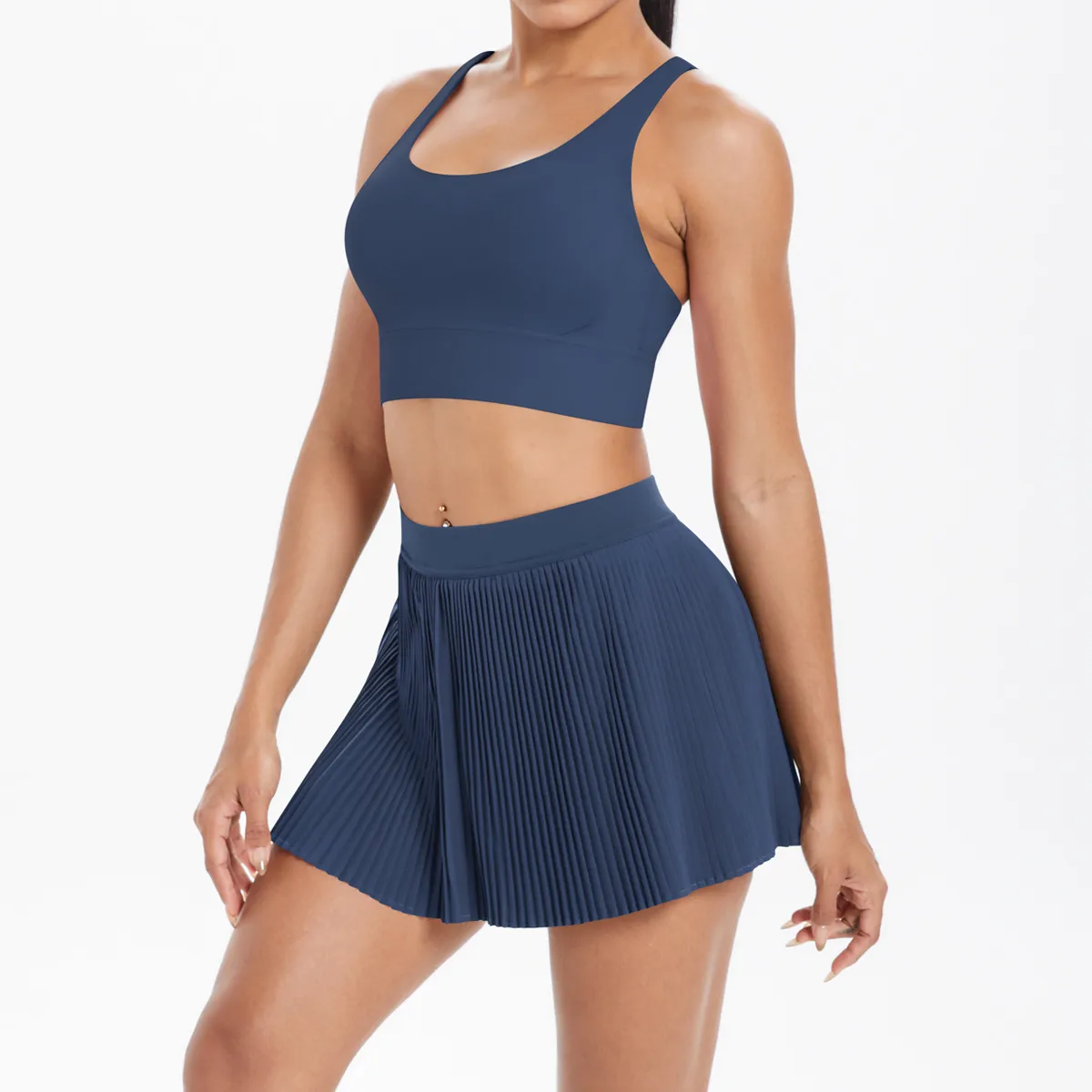 Cross Back Mini Skirt Set Running Fitness Training Yoga Clothes Pure Color Brushed Tight Two Piece Set For Sports And Fitness display picture 27