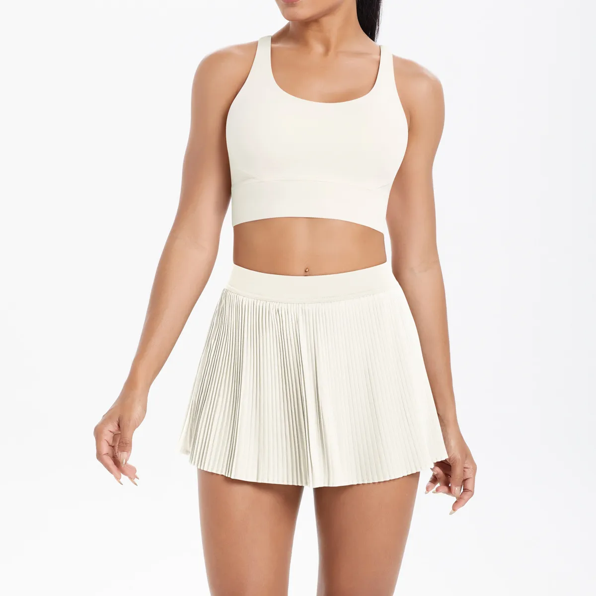 Cross Back Mini Skirt Set Running Fitness Training Yoga Clothes Pure Color Brushed Tight Two Piece Set For Sports And Fitness display picture 32