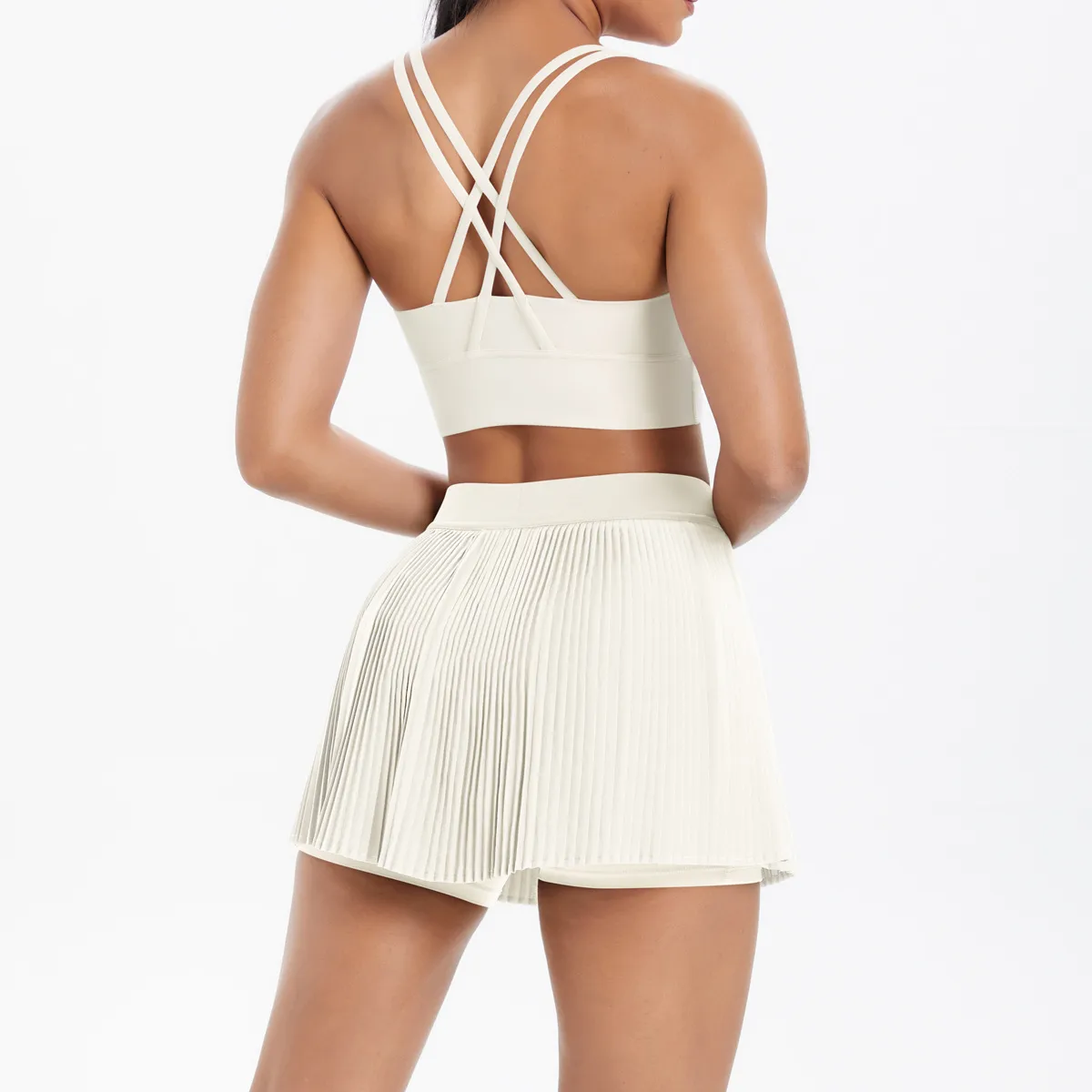 Cross Back Mini Skirt Set Running Fitness Training Yoga Clothes Pure Color Brushed Tight Two Piece Set For Sports And Fitness display picture 36
