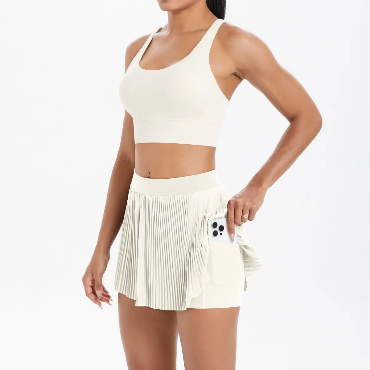 Cross Back Mini Skirt Set Running Fitness Training Yoga Clothes Pure Color Brushed Tight Two Piece Set For Sports And Fitness display picture 40