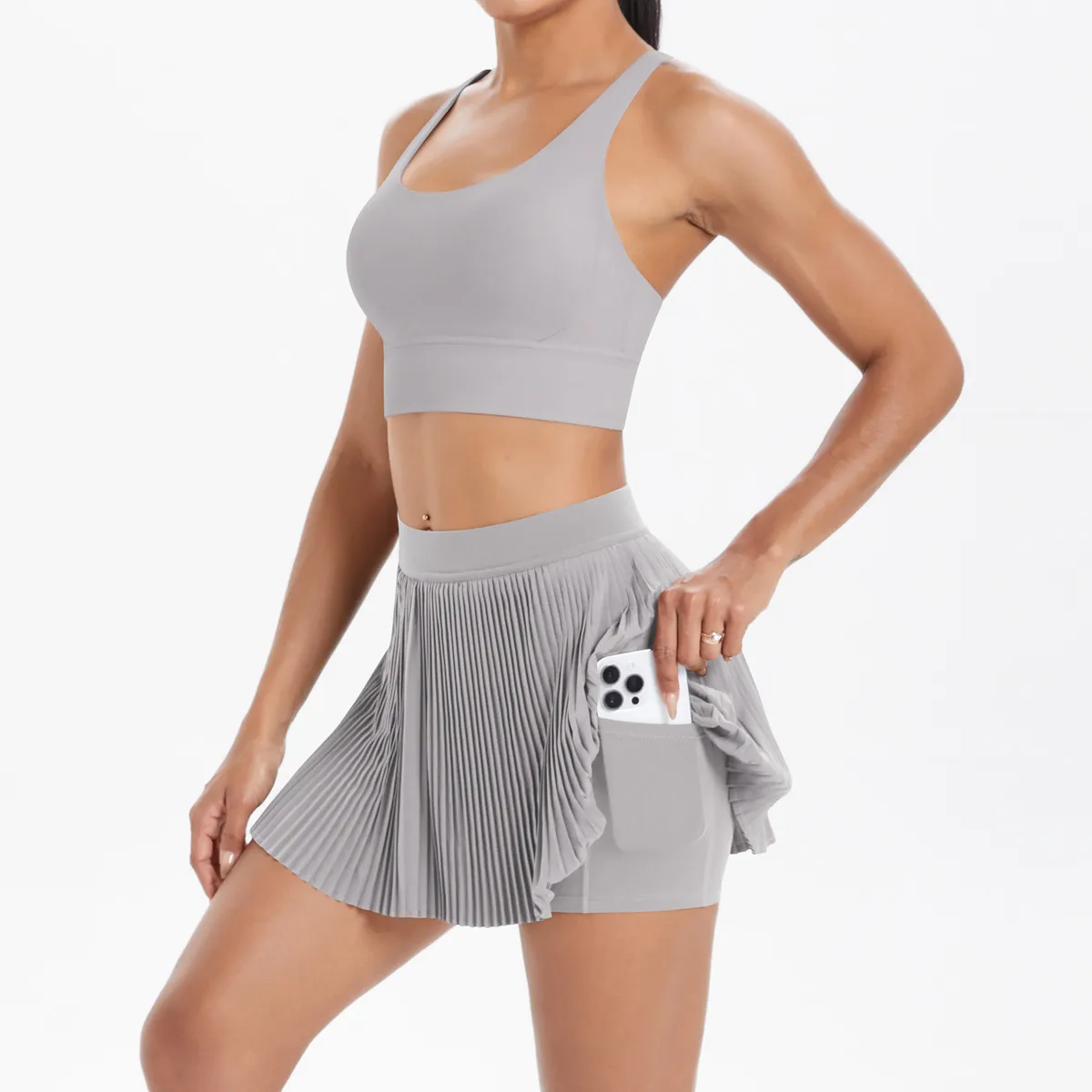 Cross Back Mini Skirt Set Running Fitness Training Yoga Clothes Pure Color Brushed Tight Two Piece Set For Sports And Fitness display picture 43