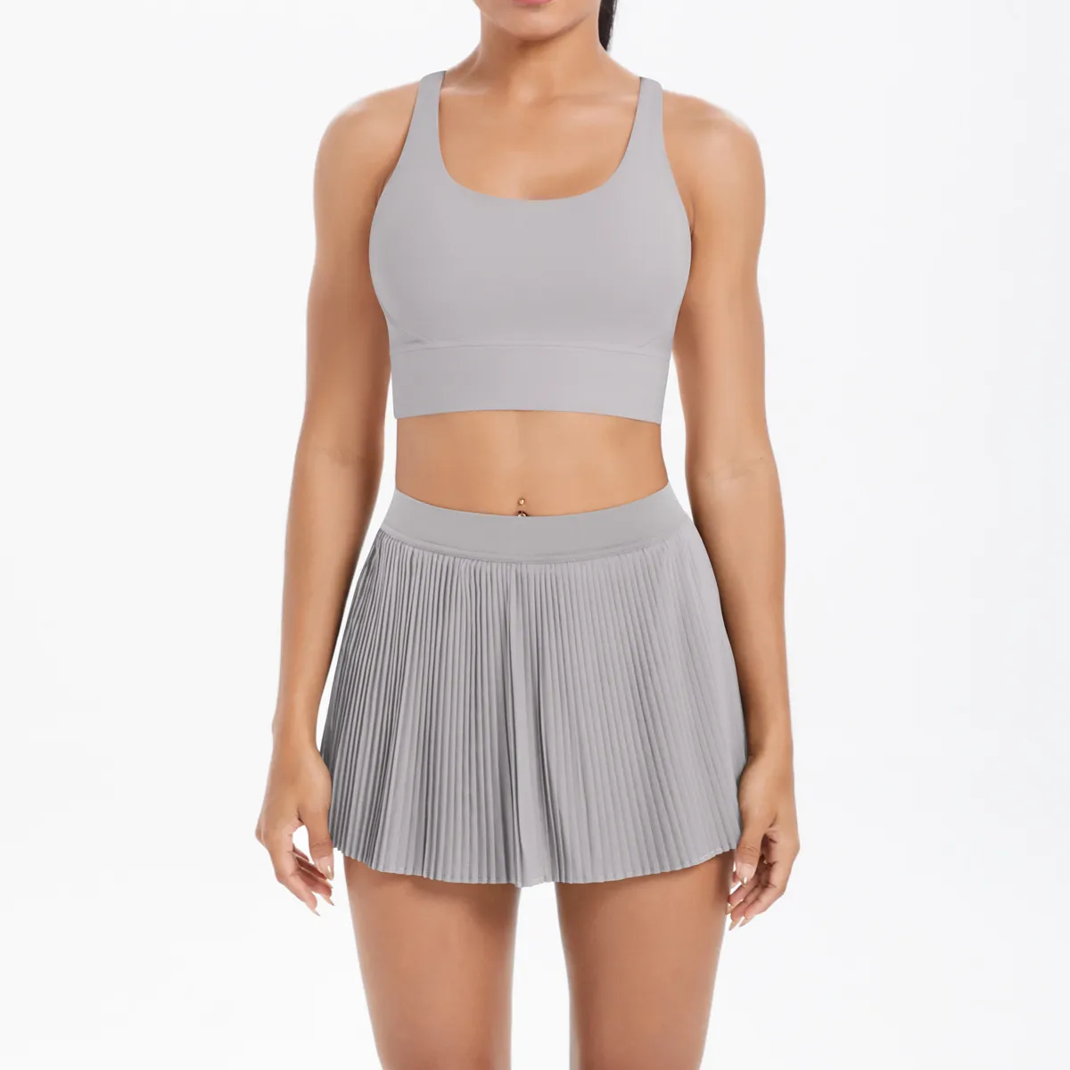Cross Back Mini Skirt Set Running Fitness Training Yoga Clothes Pure Color Brushed Tight Two Piece Set For Sports And Fitness display picture 47