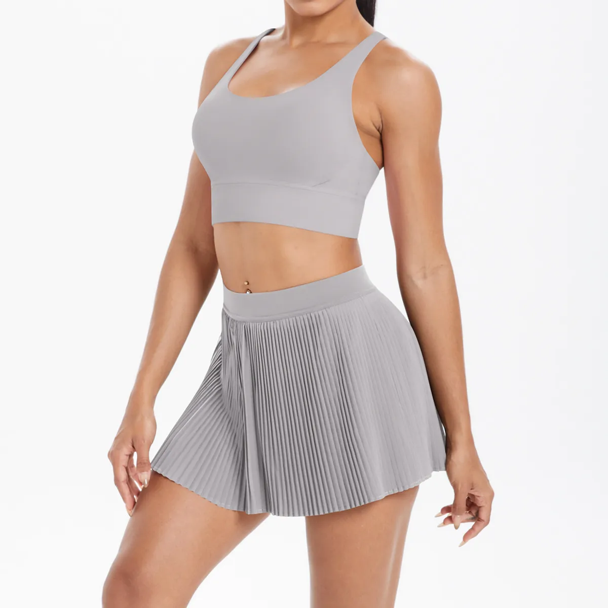 Cross Back Mini Skirt Set Running Fitness Training Yoga Clothes Pure Color Brushed Tight Two Piece Set For Sports And Fitness display picture 49