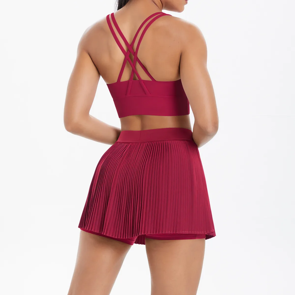 Cross Back Mini Skirt Set Running Fitness Training Yoga Clothes Pure Color Brushed Tight Two Piece Set For Sports And Fitness display picture 63