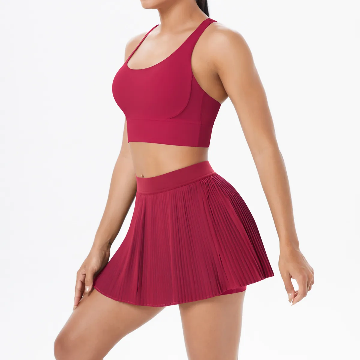 Cross Back Mini Skirt Set Running Fitness Training Yoga Clothes Pure Color Brushed Tight Two Piece Set For Sports And Fitness display picture 65