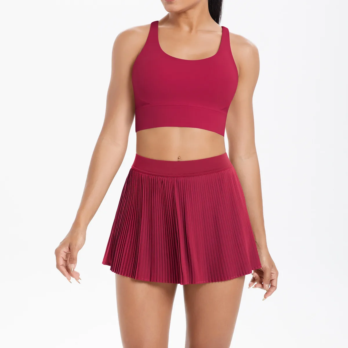 Cross Back Mini Skirt Set Running Fitness Training Yoga Clothes Pure Color Brushed Tight Two Piece Set For Sports And Fitness display picture 66