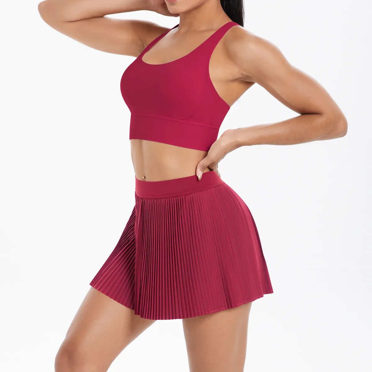 Cross Back Mini Skirt Set Running Fitness Training Yoga Clothes Pure Color Brushed Tight Two Piece Set For Sports And Fitness display picture 67