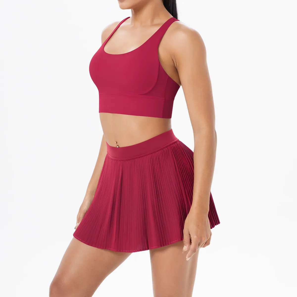 Cross Back Mini Skirt Set Running Fitness Training Yoga Clothes Pure Color Brushed Tight Two Piece Set For Sports And Fitness display picture 68