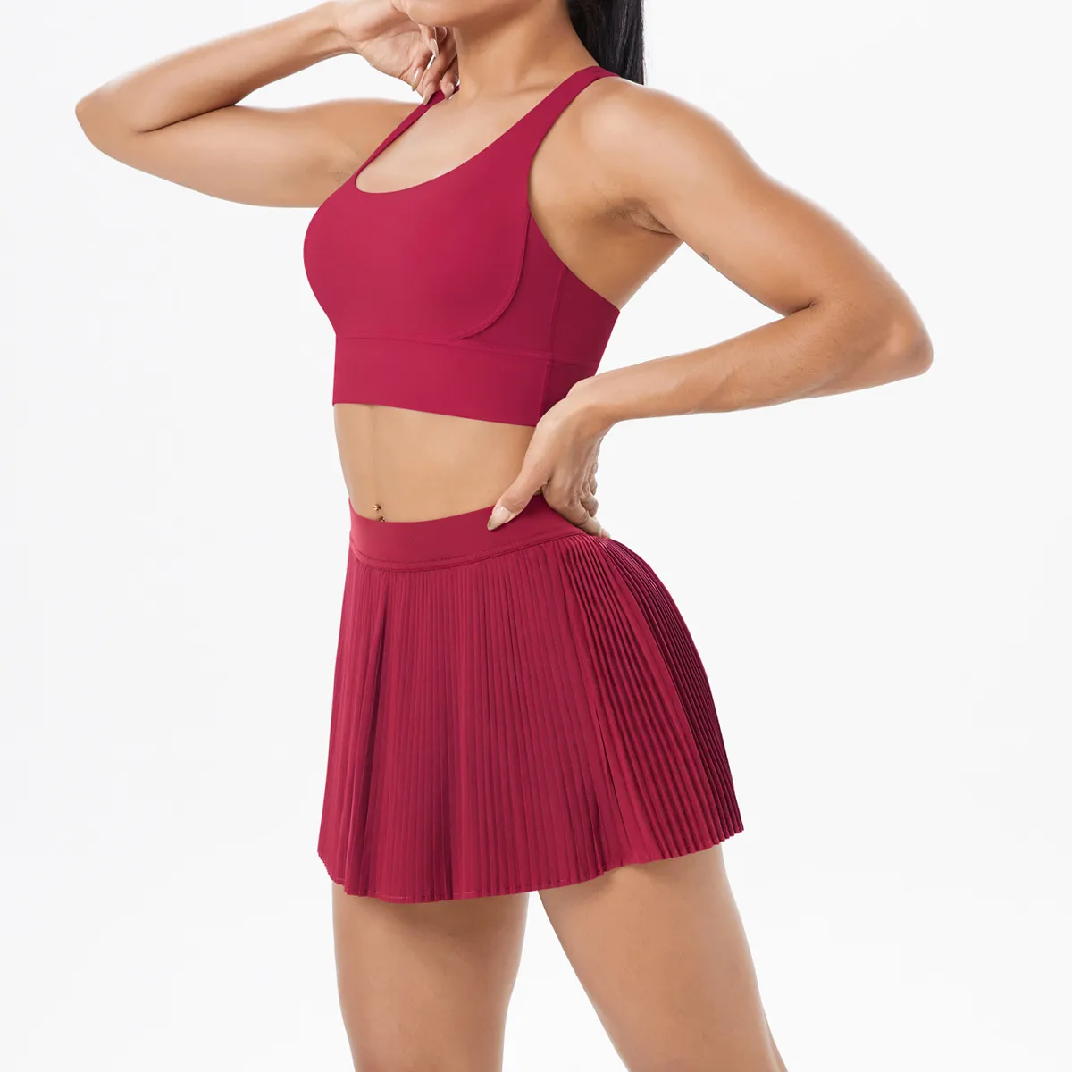 Cross Back Mini Skirt Set Running Fitness Training Yoga Clothes Pure Color Brushed Tight Two Piece Set For Sports And Fitness display picture 69
