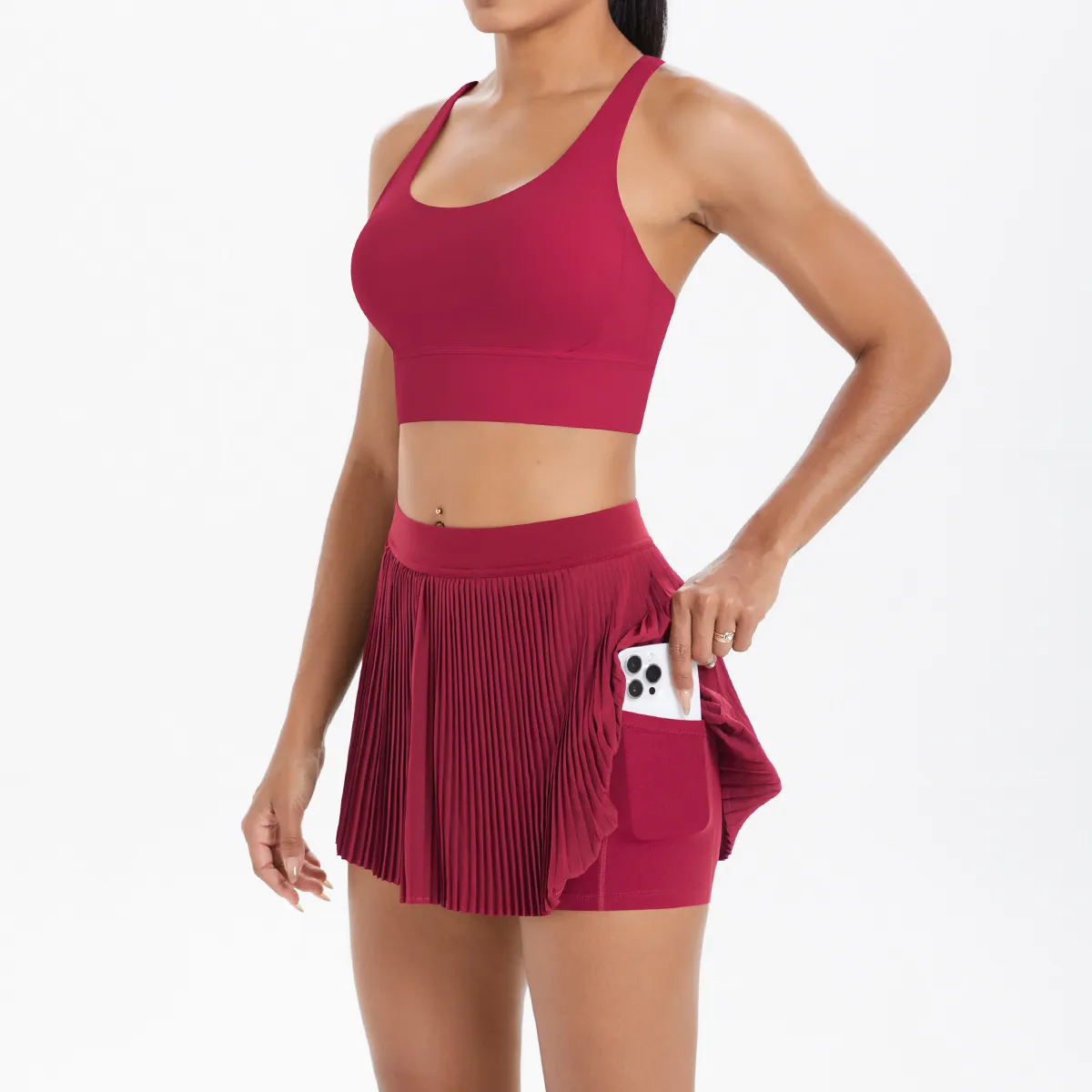 Cross Back Mini Skirt Set Running Fitness Training Yoga Clothes Pure Color Brushed Tight Two Piece Set For Sports And Fitness display picture 70