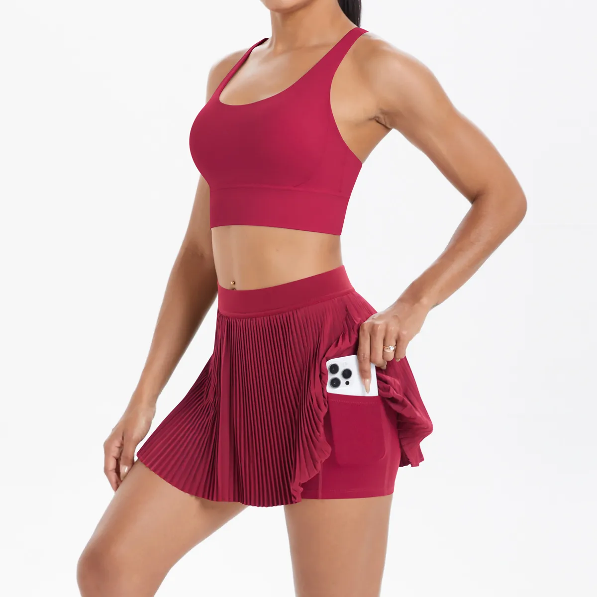 Cross Back Mini Skirt Set Running Fitness Training Yoga Clothes Pure Color Brushed Tight Two Piece Set For Sports And Fitness display picture 71