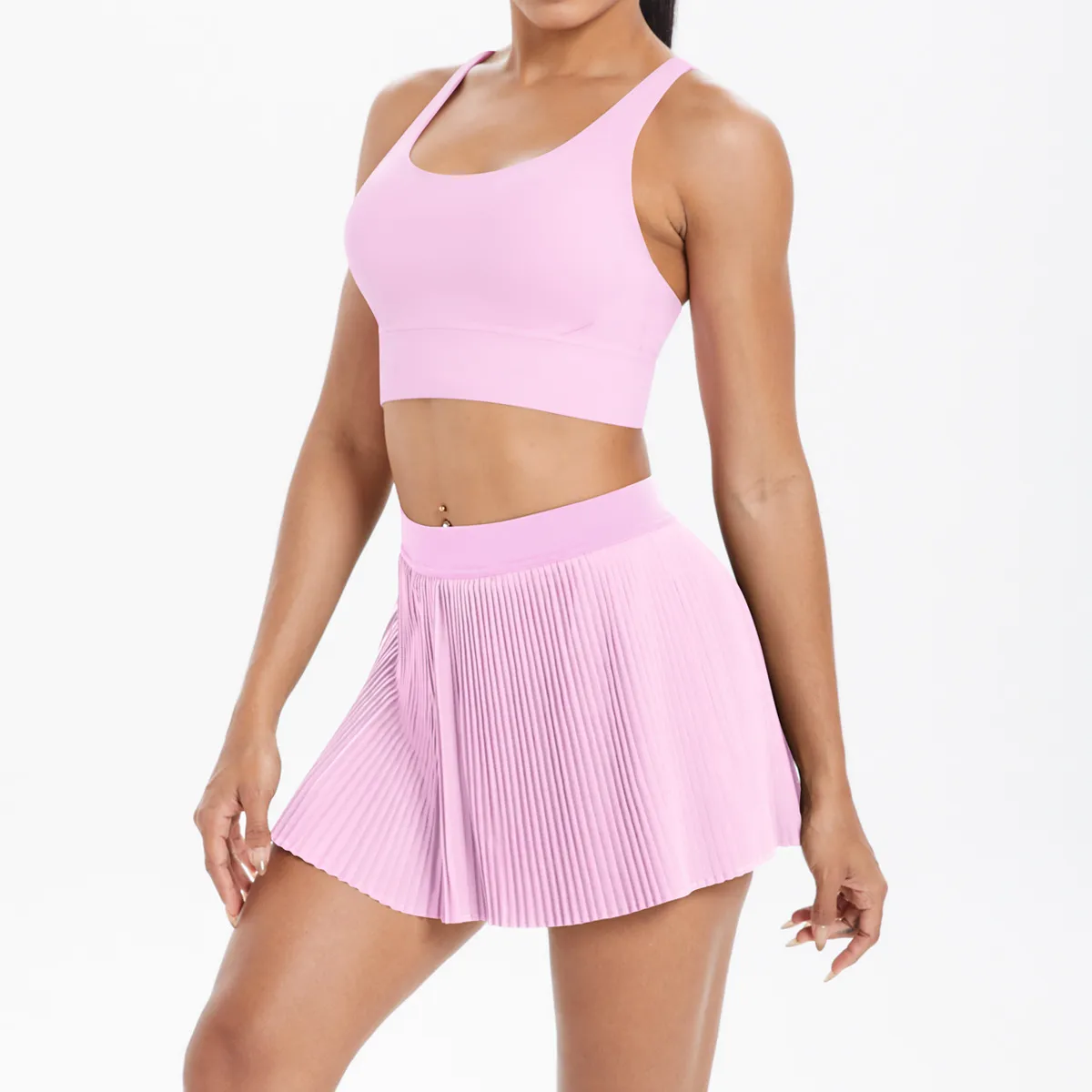 Cross Back Mini Skirt Set Running Fitness Training Yoga Clothes Pure Color Brushed Tight Two Piece Set For Sports And Fitness display picture 77