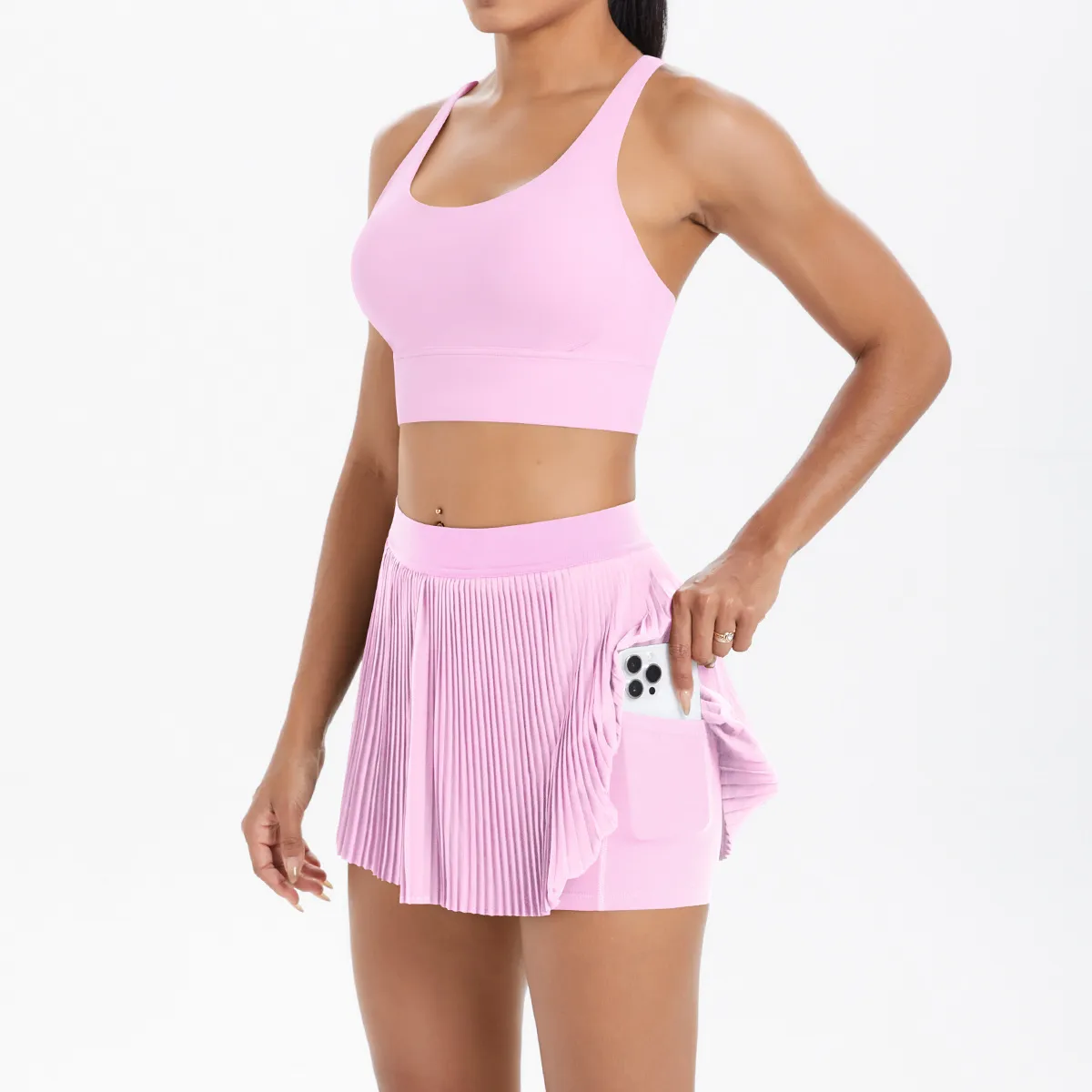 Cross Back Mini Skirt Set Running Fitness Training Yoga Clothes Pure Color Brushed Tight Two Piece Set For Sports And Fitness display picture 80