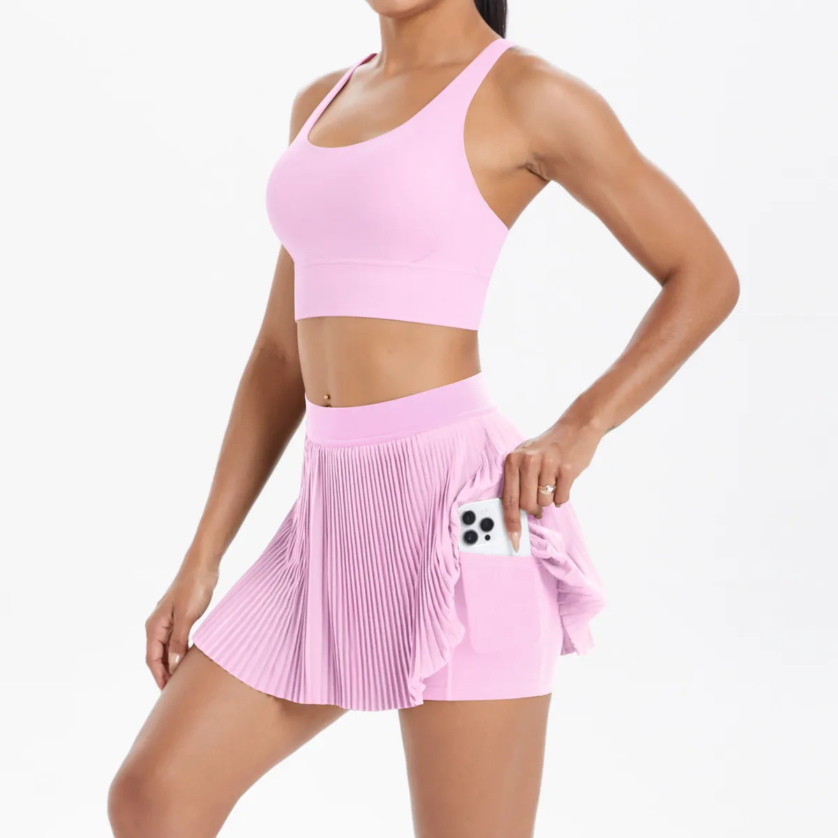 Cross Back Mini Skirt Set Running Fitness Training Yoga Clothes Pure Color Brushed Tight Two Piece Set For Sports And Fitness display picture 81