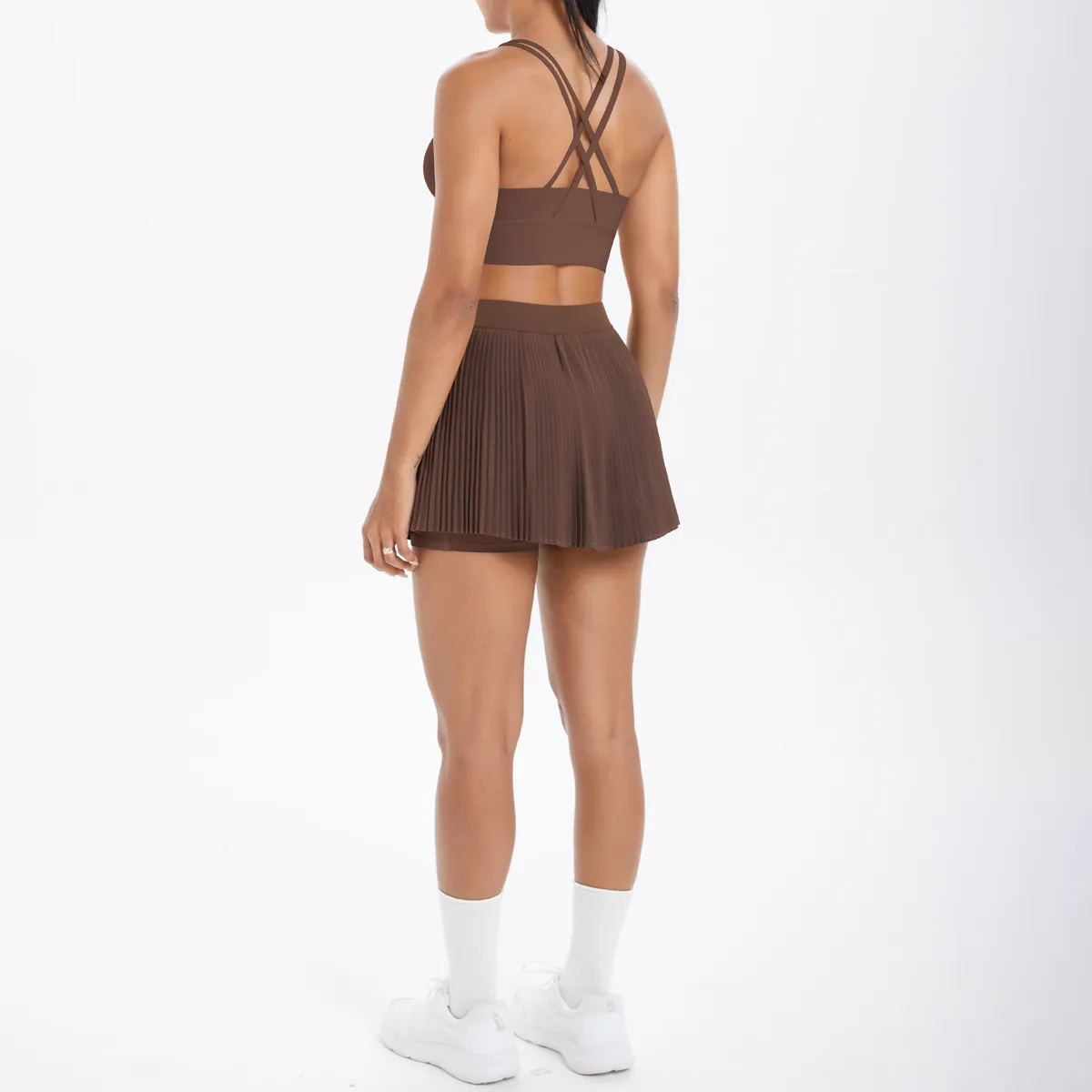 Cross Back Mini Skirt Set Running Fitness Training Yoga Clothes Pure Color Brushed Tight Two Piece Set For Sports And Fitness display picture 82