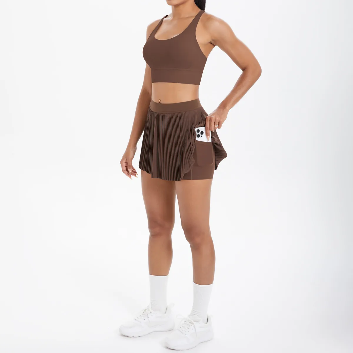 Cross Back Mini Skirt Set Running Fitness Training Yoga Clothes Pure Color Brushed Tight Two Piece Set For Sports And Fitness display picture 86