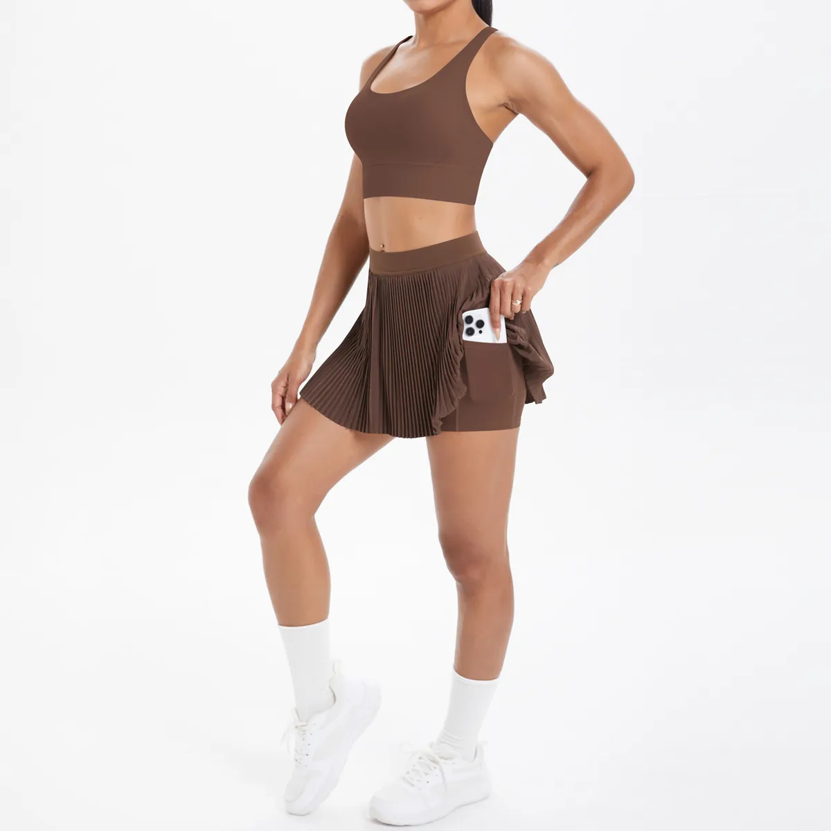 Cross Back Mini Skirt Set Running Fitness Training Yoga Clothes Pure Color Brushed Tight Two Piece Set For Sports And Fitness display picture 87