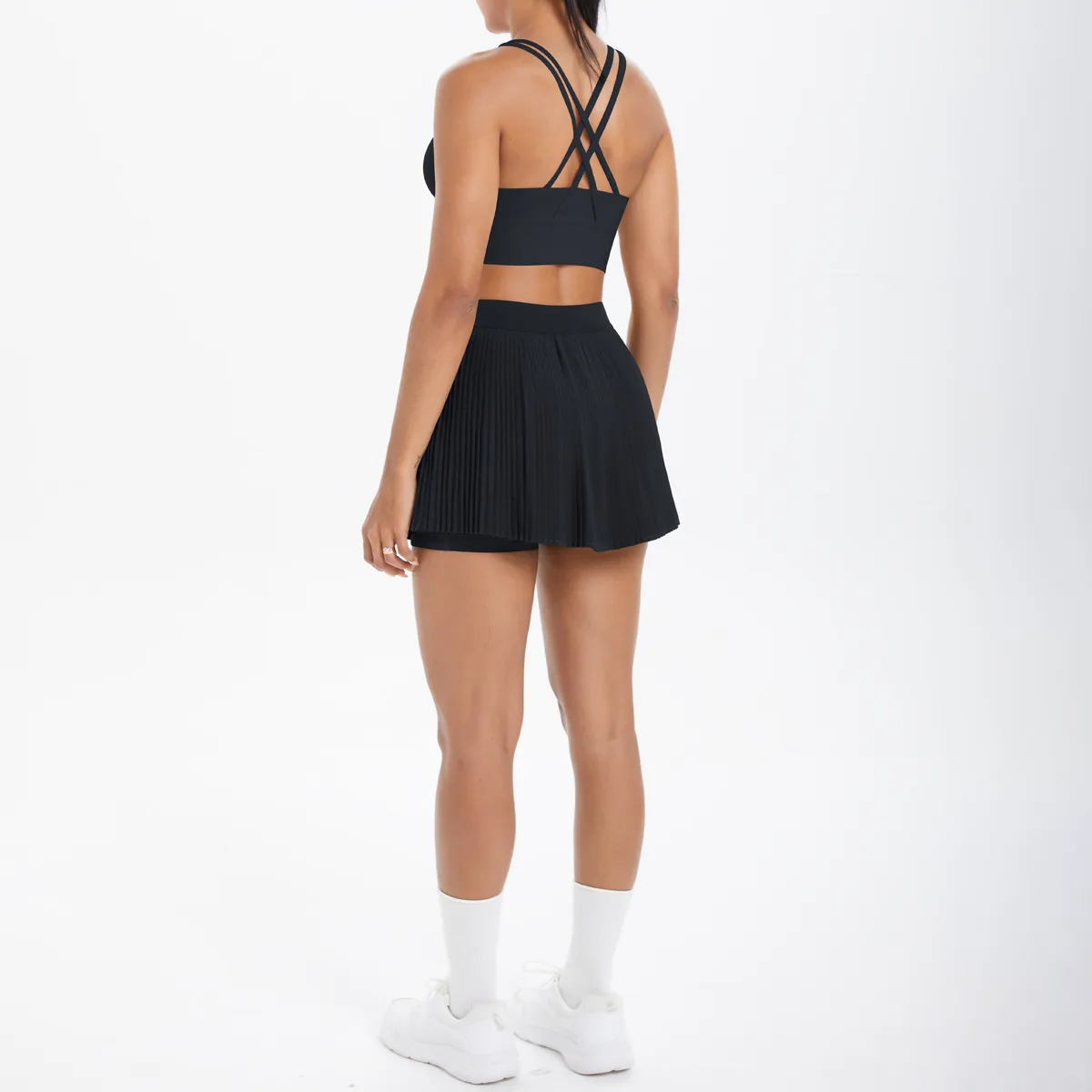 Cross Back Mini Skirt Set Running Fitness Training Yoga Clothes Pure Color Brushed Tight Two Piece Set For Sports And Fitness display picture 88