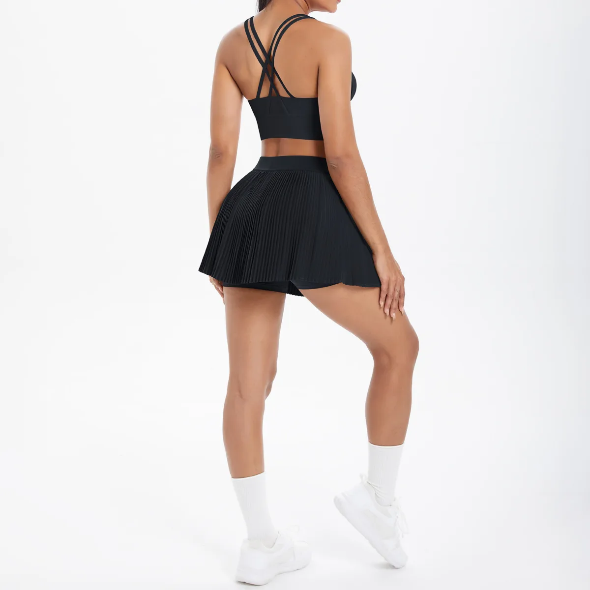 Cross Back Mini Skirt Set Running Fitness Training Yoga Clothes Pure Color Brushed Tight Two Piece Set For Sports And Fitness display picture 89
