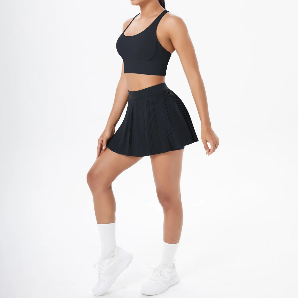 Cross Back Mini Skirt Set Running Fitness Training Yoga Clothes Pure Color Brushed Tight Two Piece Set For Sports And Fitness display picture 91