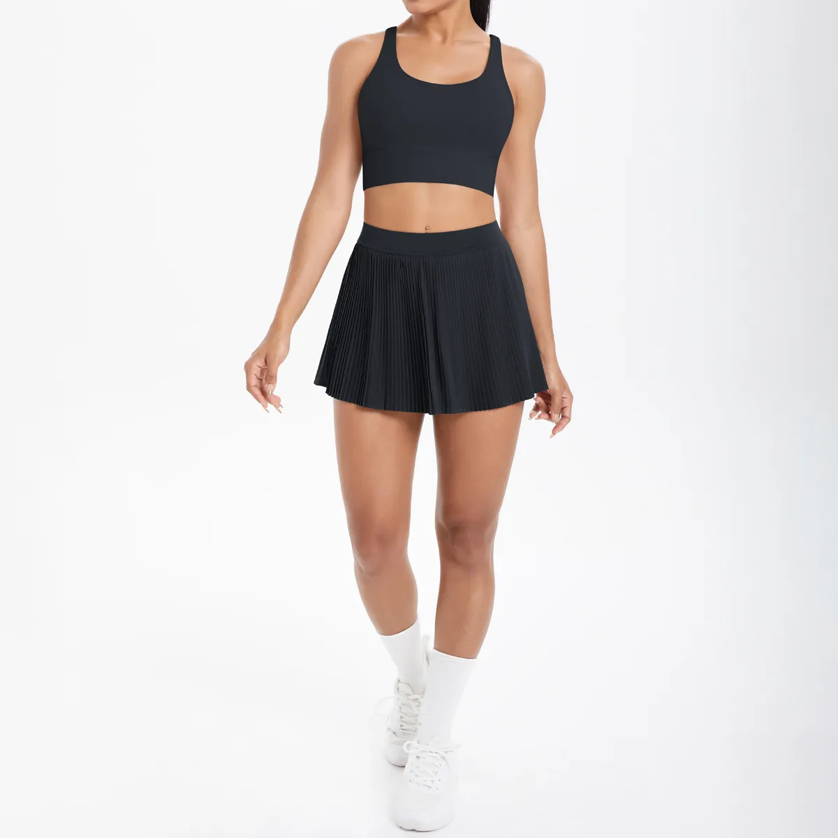 Cross Back Mini Skirt Set Running Fitness Training Yoga Clothes Pure Color Brushed Tight Two Piece Set For Sports And Fitness display picture 92