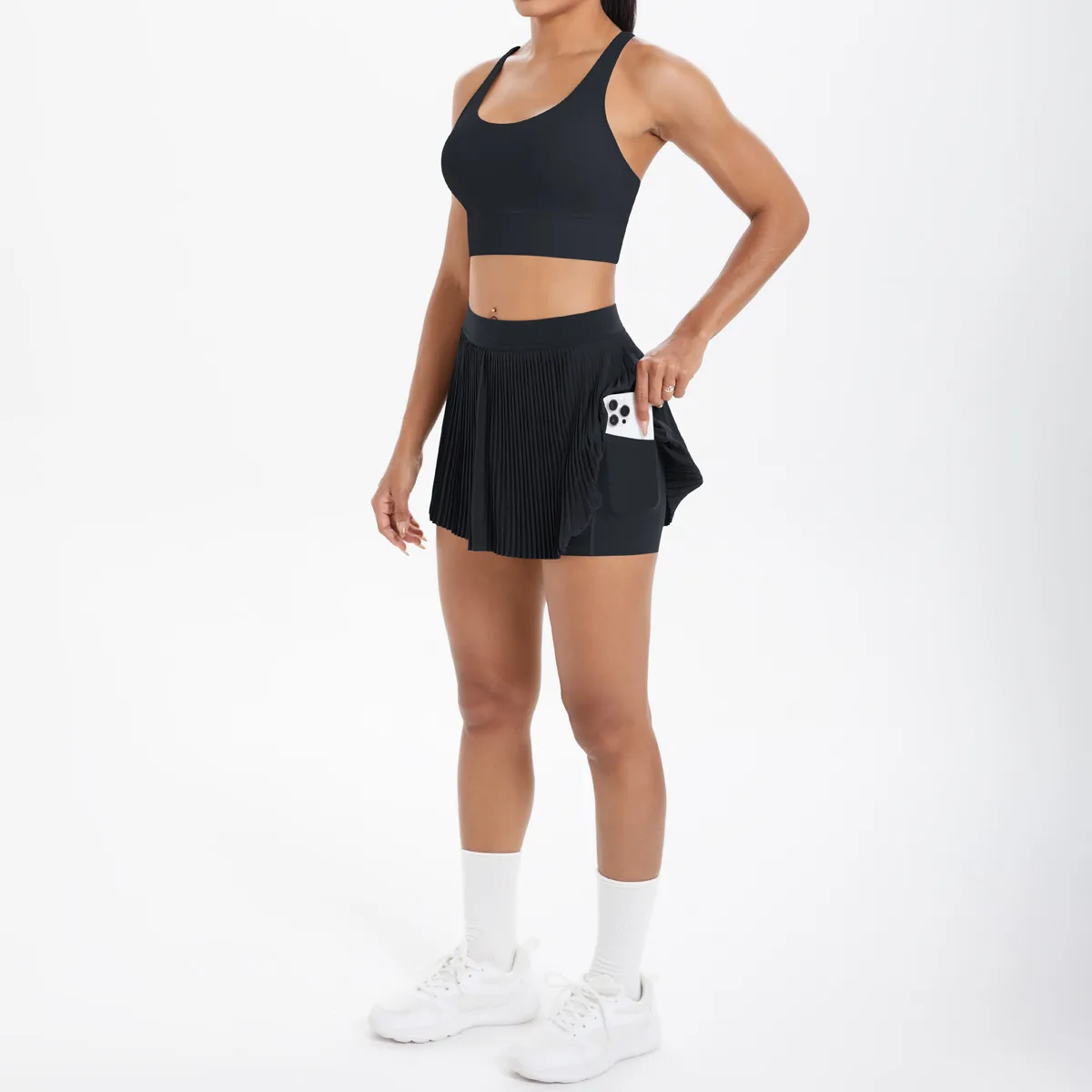Cross Back Mini Skirt Set Running Fitness Training Yoga Clothes Pure Color Brushed Tight Two Piece Set For Sports And Fitness display picture 95
