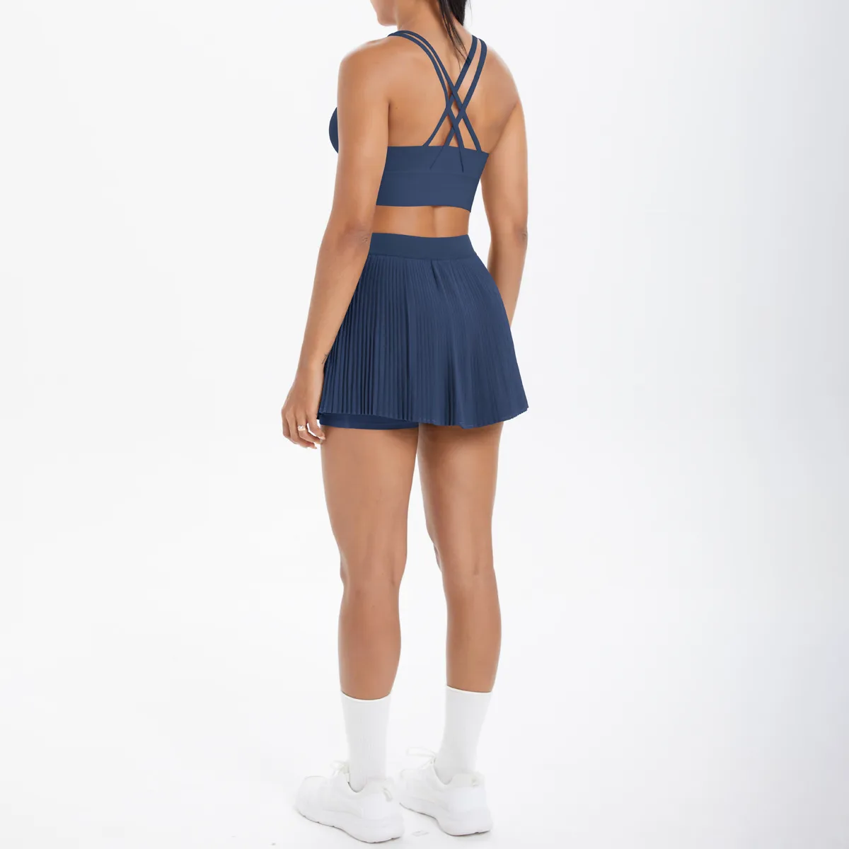 Cross Back Mini Skirt Set Running Fitness Training Yoga Clothes Pure Color Brushed Tight Two Piece Set For Sports And Fitness display picture 96