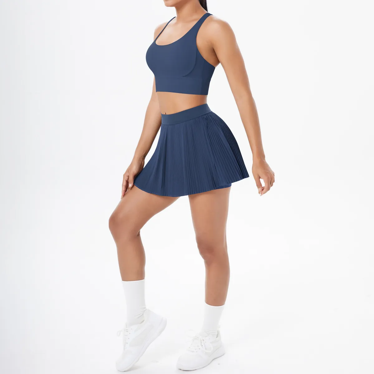 Cross Back Mini Skirt Set Running Fitness Training Yoga Clothes Pure Color Brushed Tight Two Piece Set For Sports And Fitness display picture 99