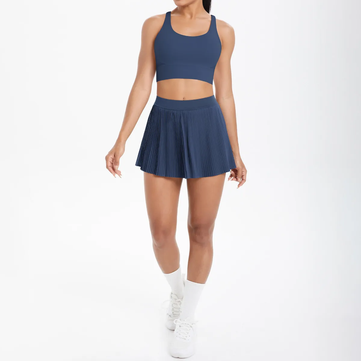 Cross Back Mini Skirt Set Running Fitness Training Yoga Clothes Pure Color Brushed Tight Two Piece Set For Sports And Fitness display picture 100