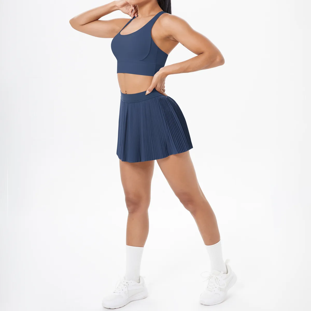 Cross Back Mini Skirt Set Running Fitness Training Yoga Clothes Pure Color Brushed Tight Two Piece Set For Sports And Fitness display picture 101