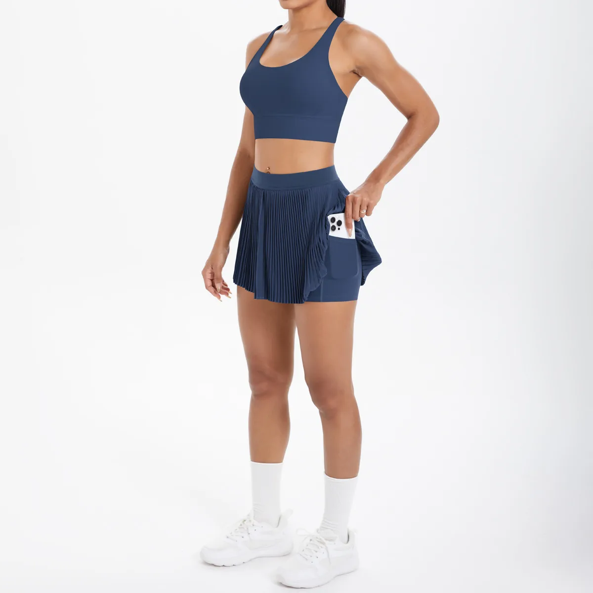 Cross Back Mini Skirt Set Running Fitness Training Yoga Clothes Pure Color Brushed Tight Two Piece Set For Sports And Fitness display picture 102