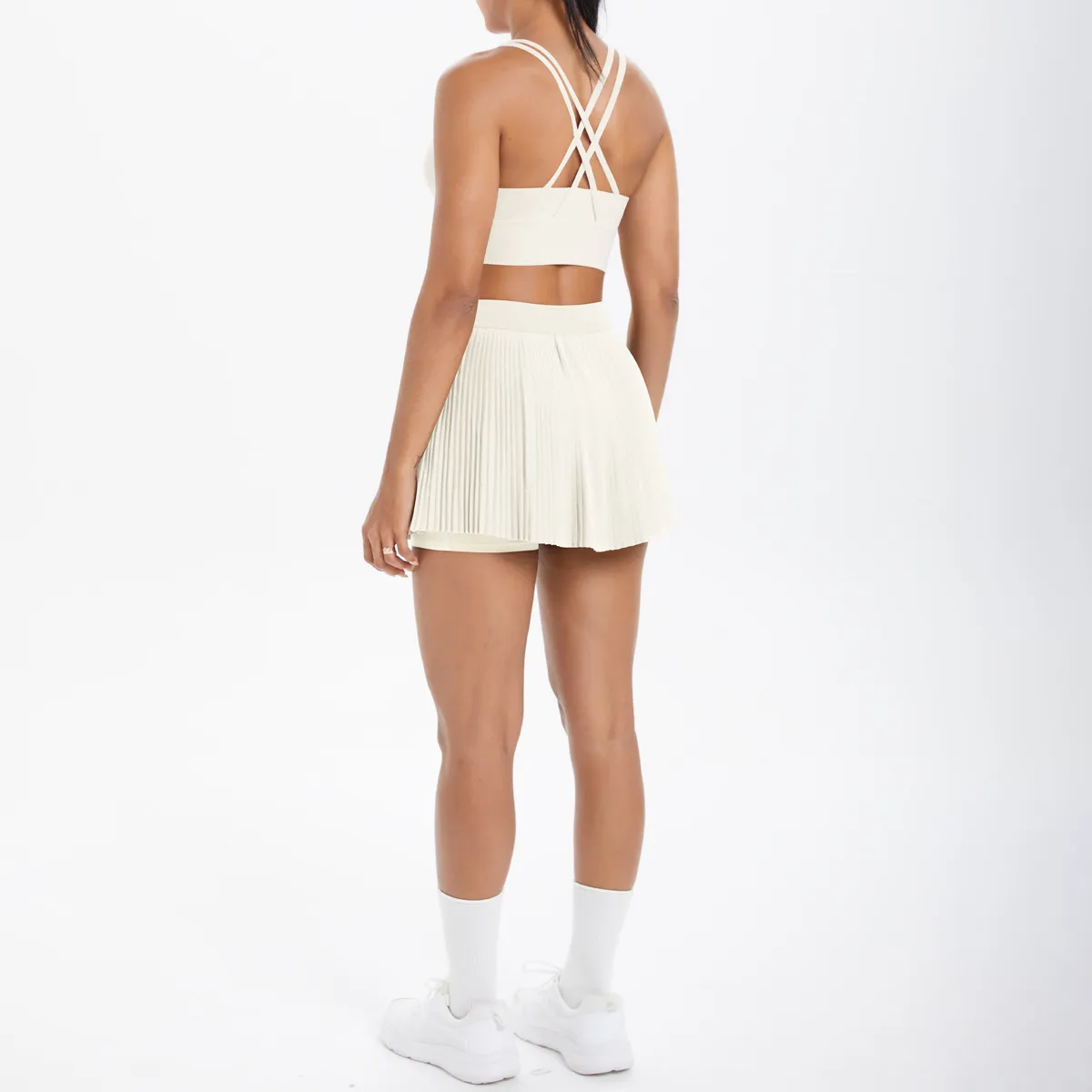 Cross Back Mini Skirt Set Running Fitness Training Yoga Clothes Pure Color Brushed Tight Two Piece Set For Sports And Fitness display picture 104
