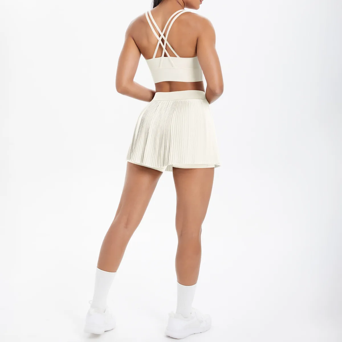 Cross Back Mini Skirt Set Running Fitness Training Yoga Clothes Pure Color Brushed Tight Two Piece Set For Sports And Fitness display picture 106
