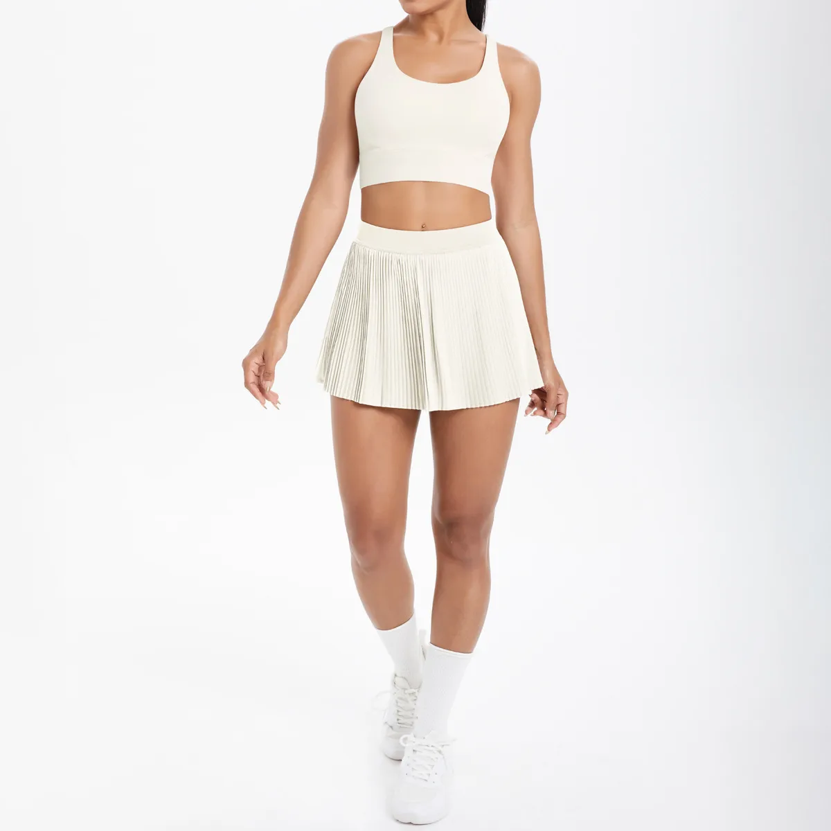 Cross Back Mini Skirt Set Running Fitness Training Yoga Clothes Pure Color Brushed Tight Two Piece Set For Sports And Fitness display picture 107