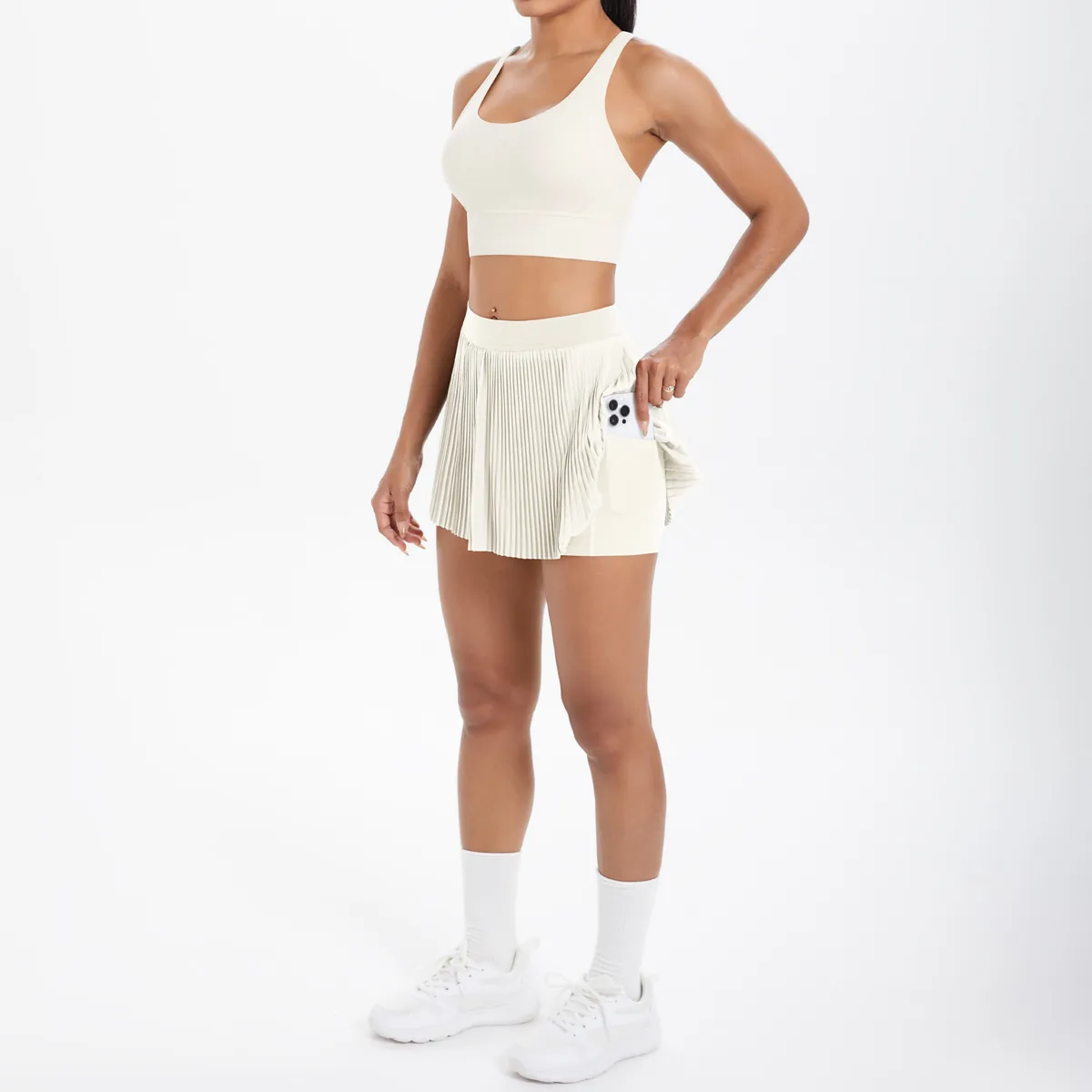 Cross Back Mini Skirt Set Running Fitness Training Yoga Clothes Pure Color Brushed Tight Two Piece Set For Sports And Fitness display picture 110