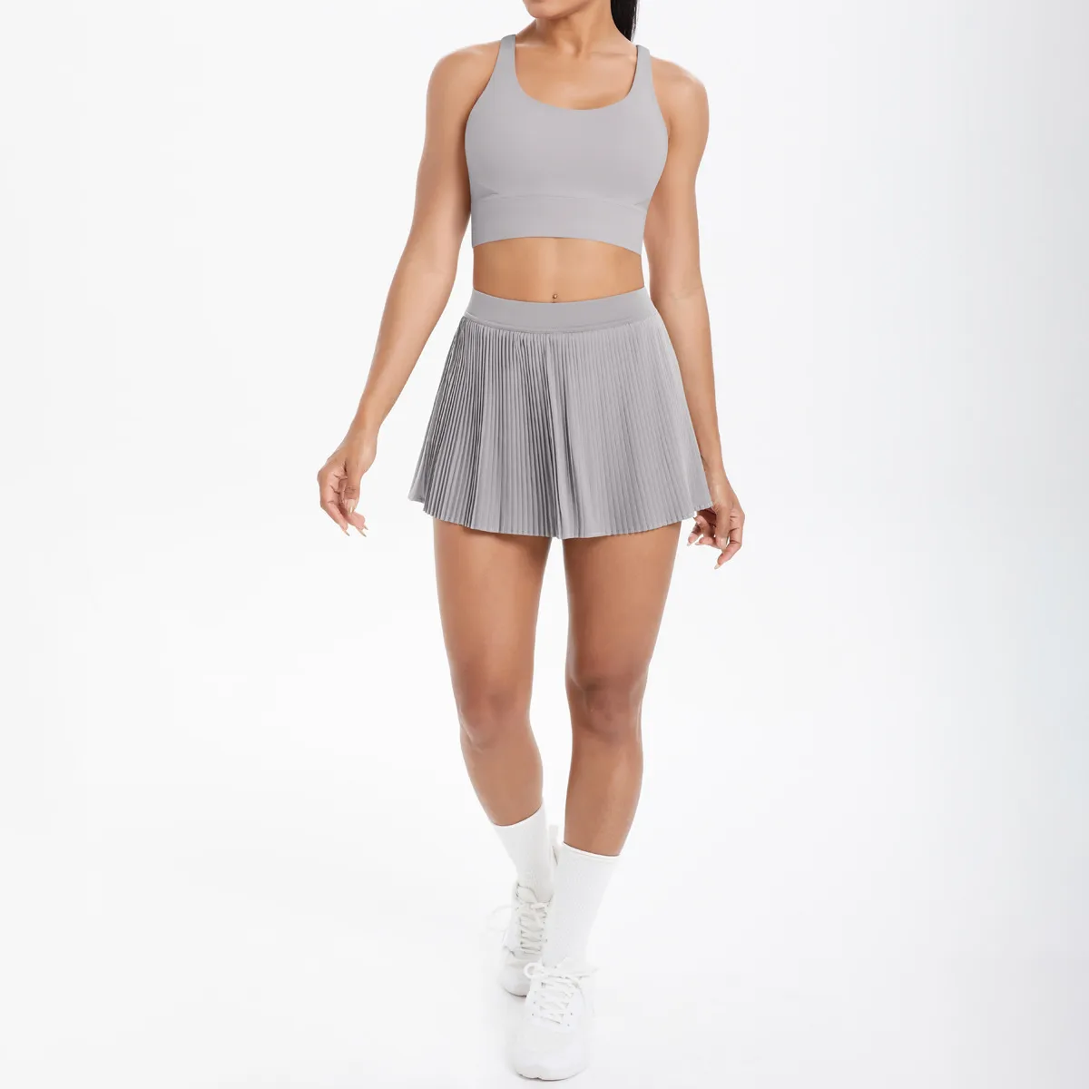 Cross Back Mini Skirt Set Running Fitness Training Yoga Clothes Pure Color Brushed Tight Two Piece Set For Sports And Fitness display picture 114
