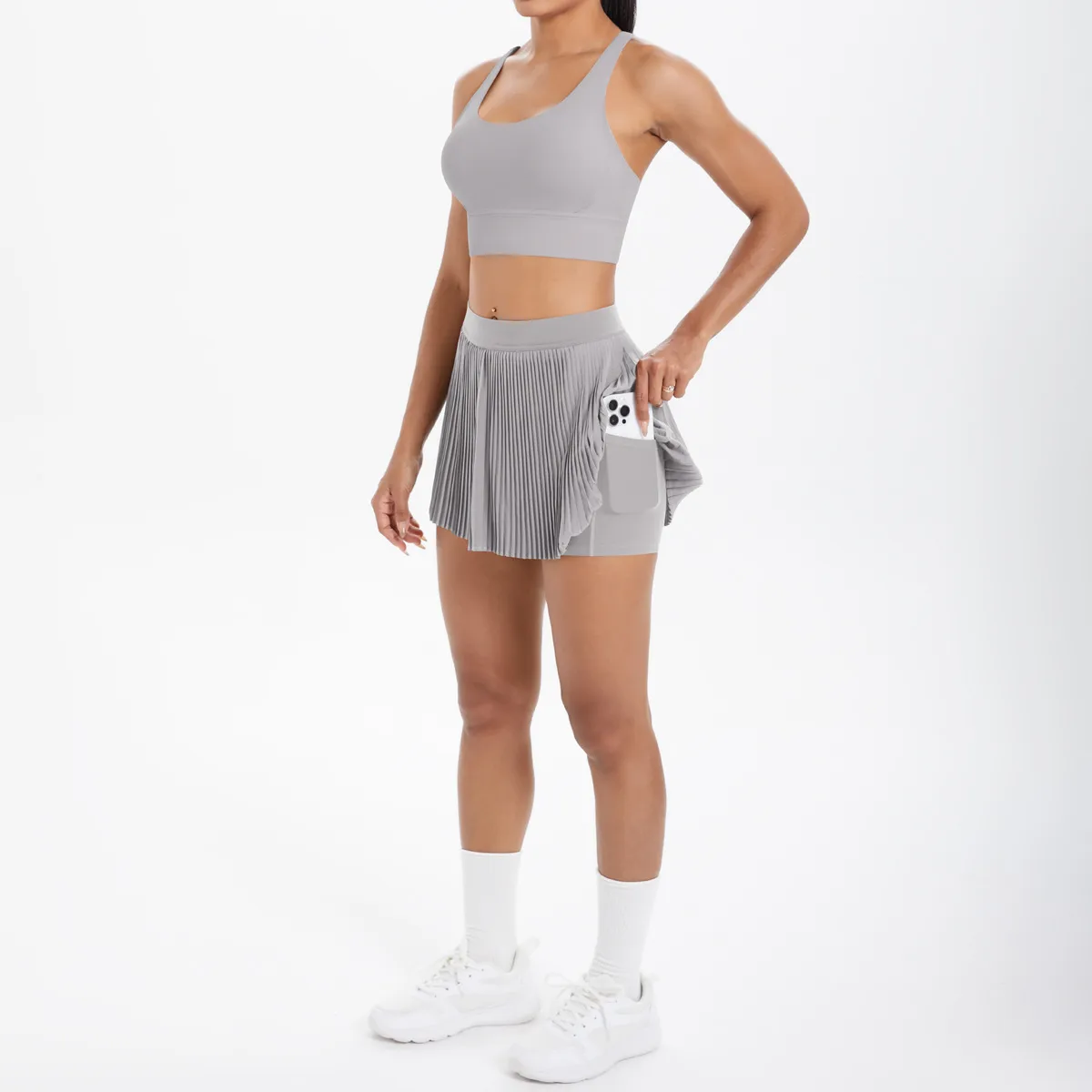 Cross Back Mini Skirt Set Running Fitness Training Yoga Clothes Pure Color Brushed Tight Two Piece Set For Sports And Fitness display picture 116