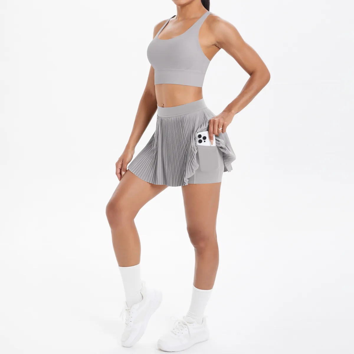 Cross Back Mini Skirt Set Running Fitness Training Yoga Clothes Pure Color Brushed Tight Two Piece Set For Sports And Fitness display picture 117