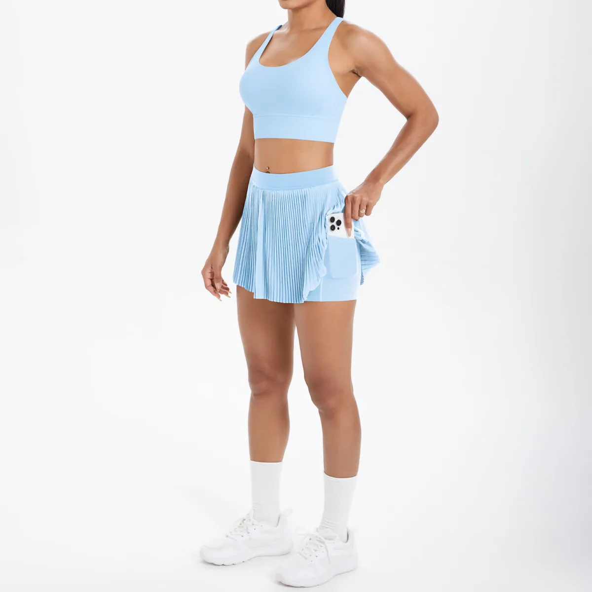 Cross Back Mini Skirt Set Running Fitness Training Yoga Clothes Pure Color Brushed Tight Two Piece Set For Sports And Fitness display picture 124