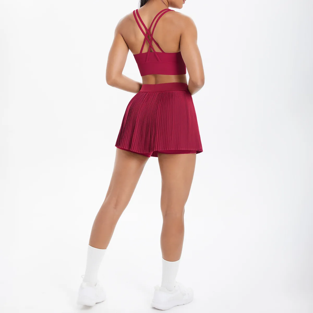 Cross Back Mini Skirt Set Running Fitness Training Yoga Clothes Pure Color Brushed Tight Two Piece Set For Sports And Fitness display picture 127