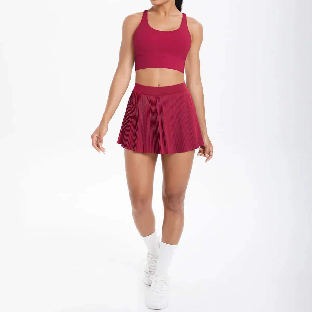 Cross Back Mini Skirt Set Running Fitness Training Yoga Clothes Pure Color Brushed Tight Two Piece Set For Sports And Fitness display picture 129