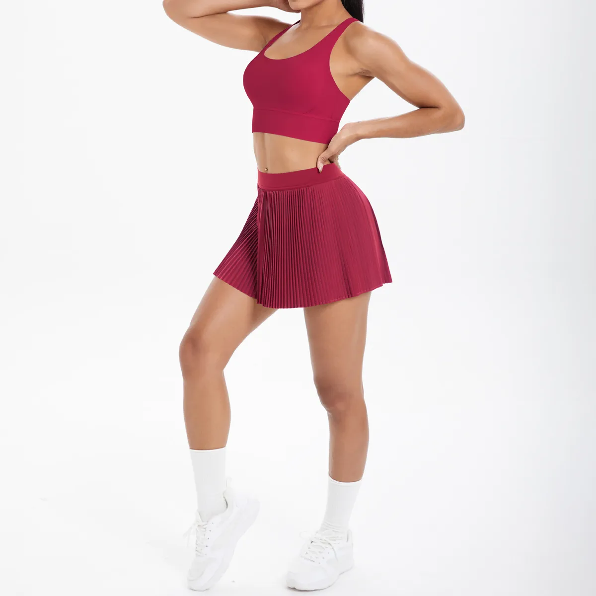 Cross Back Mini Skirt Set Running Fitness Training Yoga Clothes Pure Color Brushed Tight Two Piece Set For Sports And Fitness display picture 130